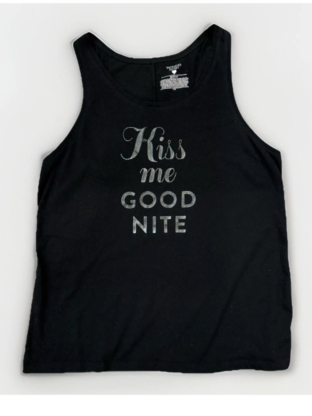 Y2K Victoria’s Secret Kiss Me Good Nite Black Scoop Neck Tank Top Size Large